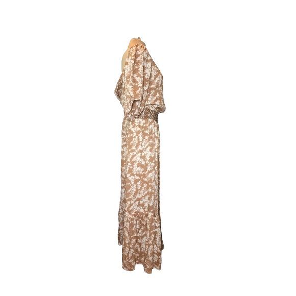 Black Tape_  NWT Beige Floral Smocked Raw Edge Maxi Dress Plus Size 3X - Picture 3 of 11